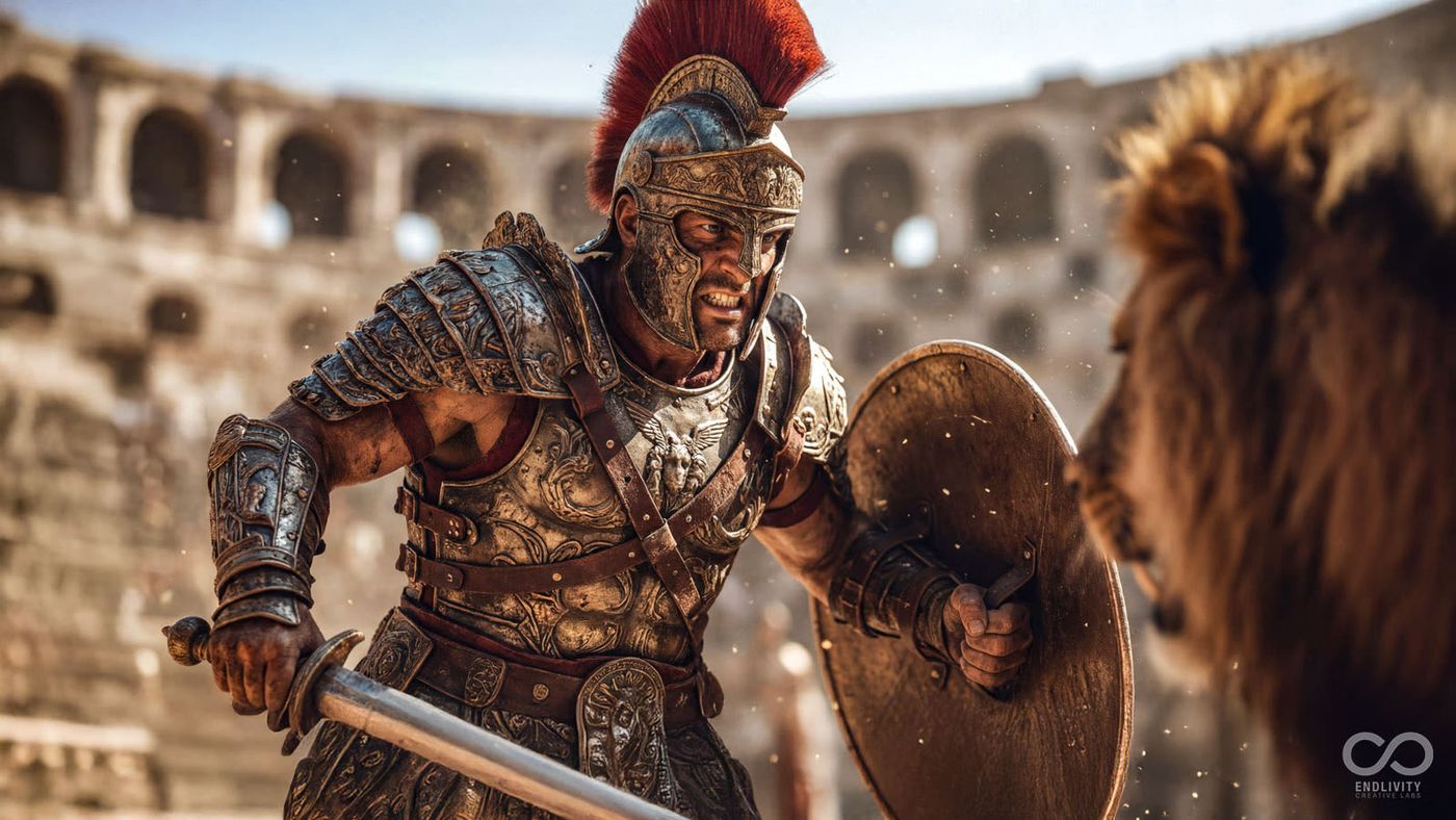 Gladiator in the arena · scene from The Colosseum and the Emperor