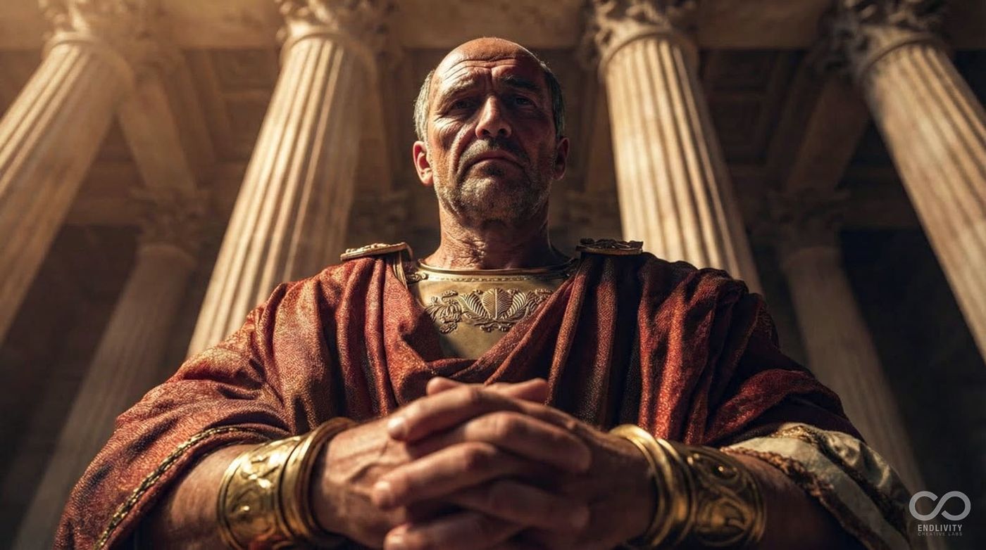 The emperor in the Colosseum · AI-reconstructed scene from ancient Rome